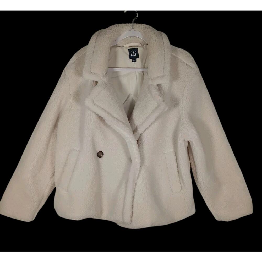 GAP Faux Sherpa Teddy Pea Coat Jacket Lined Off White Size Large
